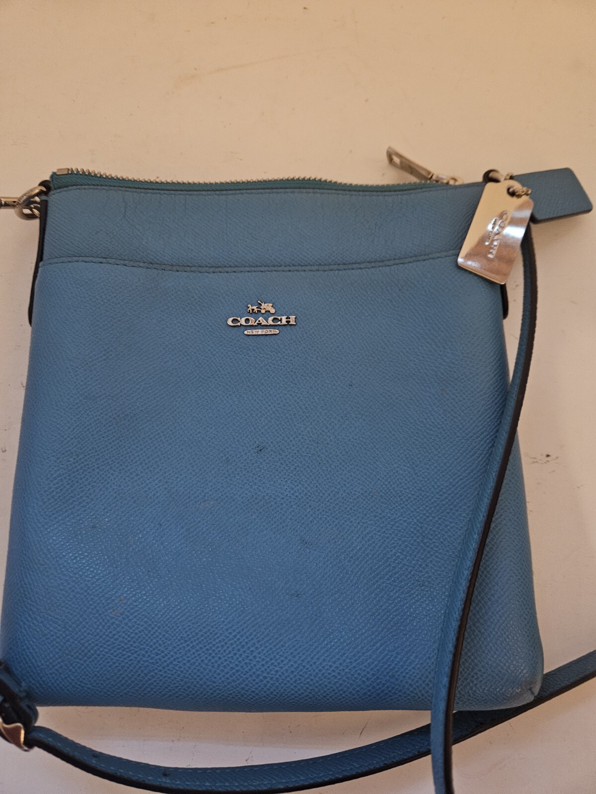 EUC COACH Blue Pebble Leather Crossbody Swingpack with Silver Hardware  