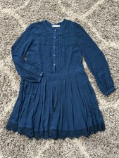 Tory Burch Women’s Sydney Pleated Long Sleeve Dress Teal Blue Size 6