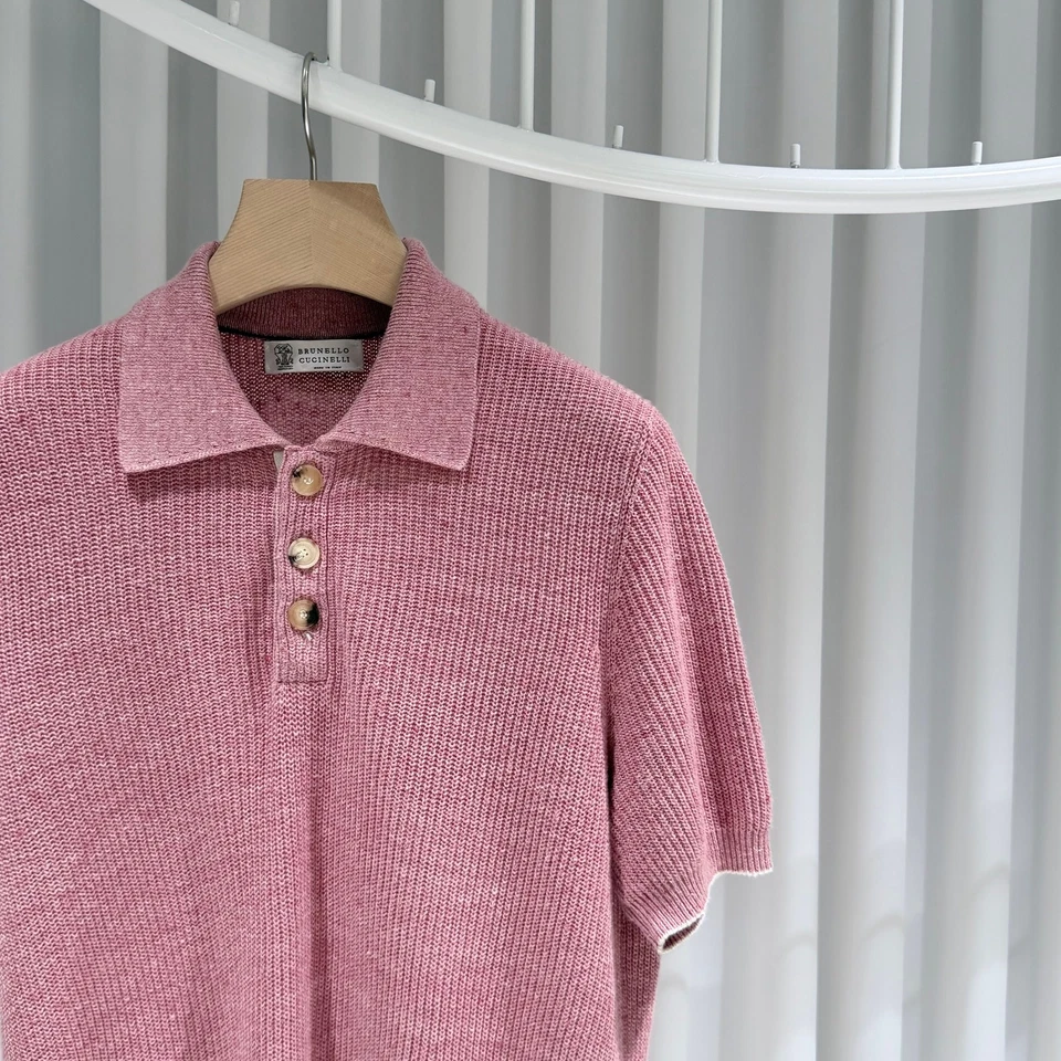 Brunello Cucinelli Linen Cotton Collared Neck Polo Short Sleeve 155879486 [P] - Photo 4/4