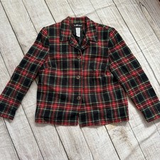 Vintage Sag Harbor Womens Plaid Red  Black Button Up Blazer Jacket Size 12