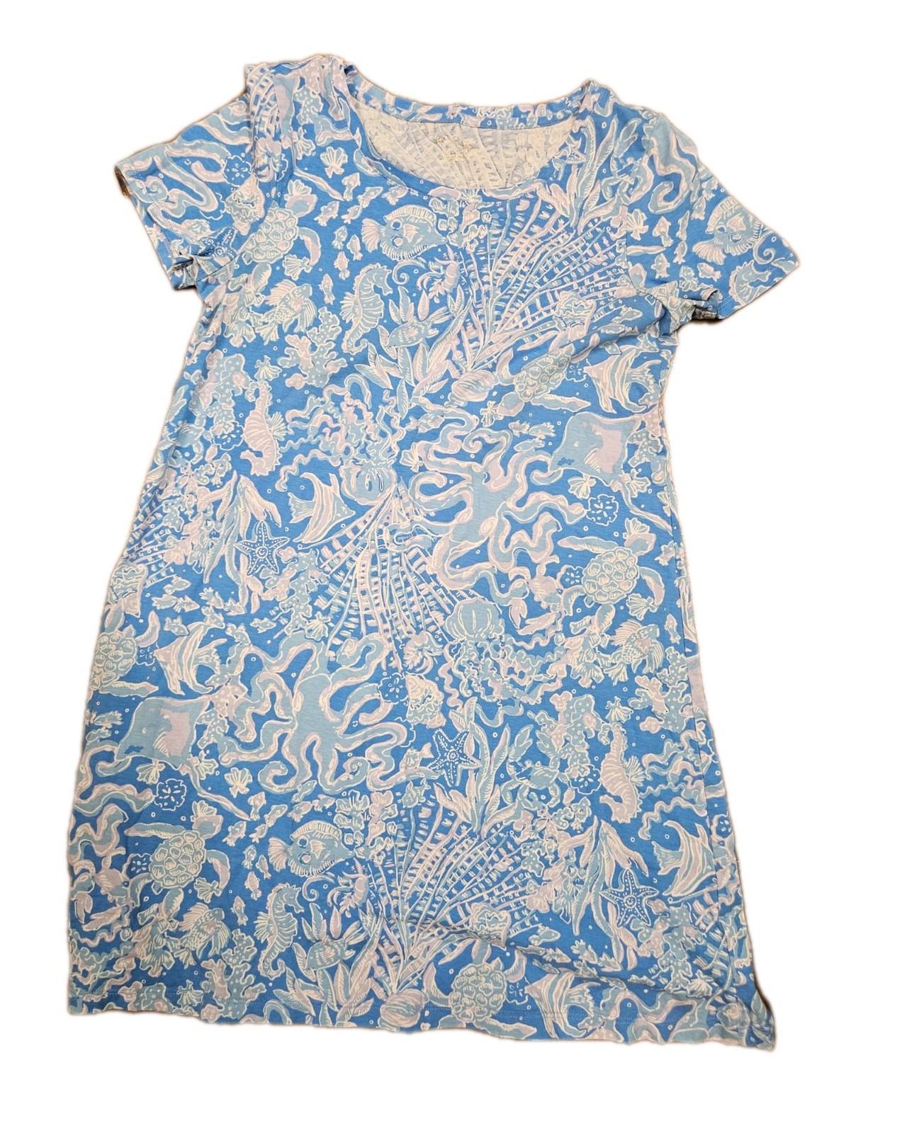Lilly Pulitzer Cody T-Shirt Dress Medium Blue Sea Print Pima Cotton