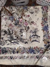 NWT Women s 26 Polyester Square Floral Scarf Blues Cream Birds Tree Peonies