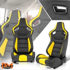 2Pcs Reclinable Vinyl Racing Seats w/ Yellow Padded Section 21"W X 22"D X 38"H