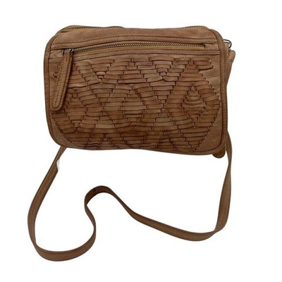 Day & Mood Amber Leather Crossbody Bag Woven Panel Tan Brown