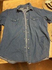 Vintage Wrangler Mens Short Sleeve Shirt 2XL Denim Pearl Snap Western Cowboy