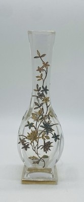 Fine Old FRENCH BACCARAT CRISTAL LOTUS Vase w/ 24kt Gold Enamel