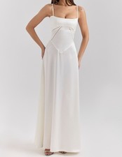 House of CB Anabella Satin Lace Up Maxi Dress in Ivory - Women's Size Medium