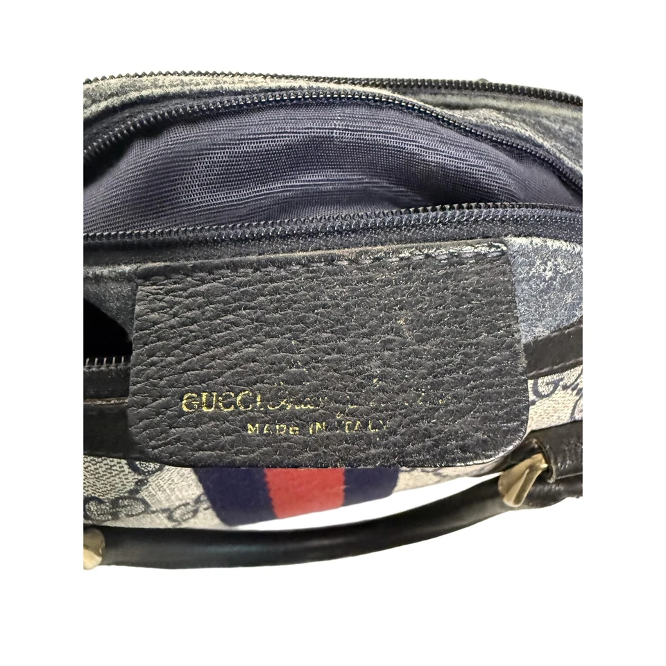 Bolso Gucci Boston para mujer azul gris vintage monograma tela rayas asa superior Foto 4 de 4