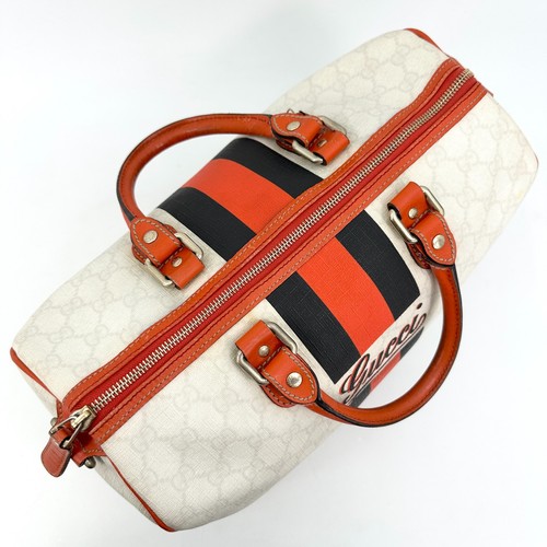 GUCCI Mini Boston Hand Bag Joy Line GG Supreme Leather White Orange Auth_0135 - Picture 14 of 21