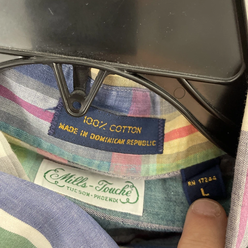 男式复古纽扣衬衫套装 5 多色几何 L 棉 70-90 年代领 — 第 3/4 张图片