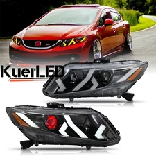 Pair Full LED Headlight For 2012-2015 Honda Civic 9thGen DRL Front Lamp Assembly