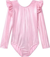 Gymnastics Leotards for Girls Long Sleeve Toddler 3-4T, Shiny Pink