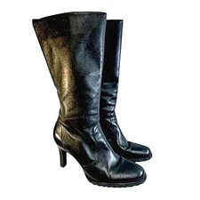 White Mountain Y2K Black Vegan Leather Stiletto Heel Lug Tread Zip Knee Boot 8M