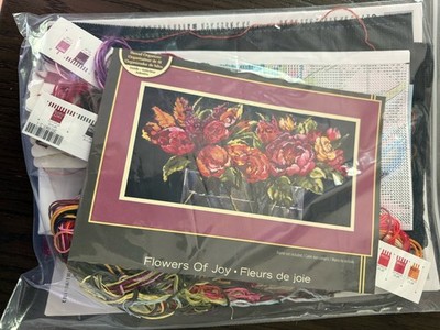 DIMENSIONS Flowers Of Joy Cross Stitch Kit Pattern, Threads, Fabric, Color Guide