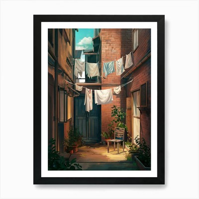 A Cozy Lofi Style Illustration Of A Framed Wall Art Poster Canvas Print Picture