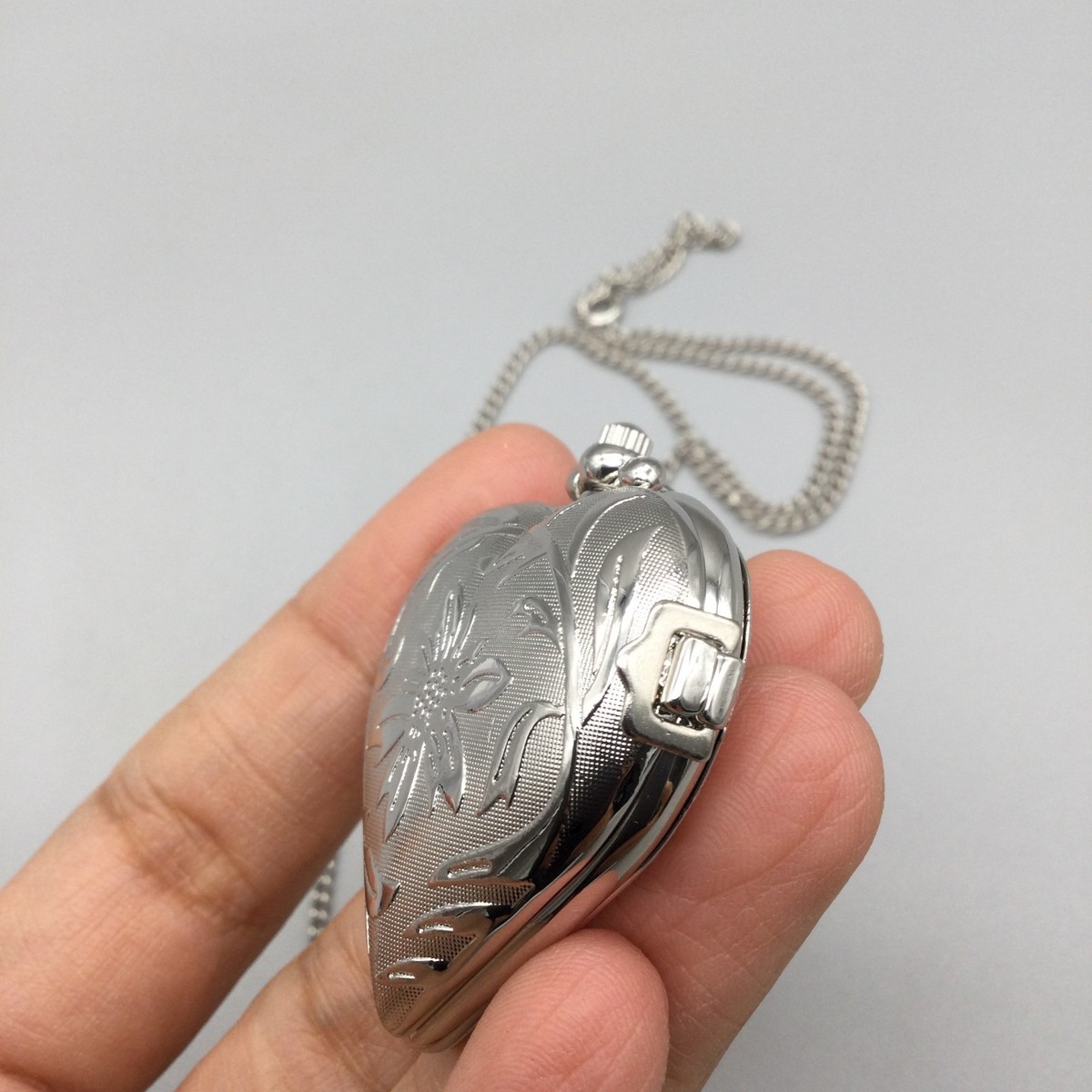 Fresh Water Pearl Beaded Sterling Silver Heart Locket Watch - Freshwater Pearl Heart Watch Necklace with Heart Charm  main image 4