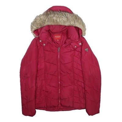 GUESS Damen rote Steppjacke XS Polyester Reißverschluss Kapuze gesteppt Freizeit Winter