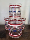 Set Of 4 Vintage Federal Glass Co. Drum Rocks/cocktail Glasses Red White Blue
