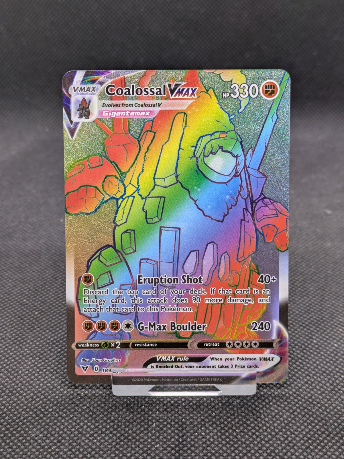 Pokemon TCG Coalossal VMAX 189/185 Vivid Voltage Rainbow Rare Card MINT!