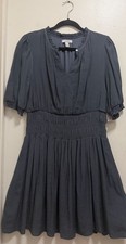 NWT Nine West Charcoal Gray Ruffles Button Round Neck Lined Dress Sz L