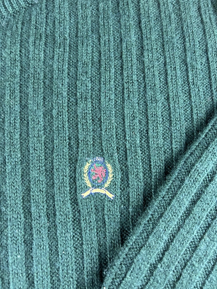 Винтажный TOMMY HILFIGER свитер мужчин L зеленый гребень шерсти опрятный 90-х Y2K пуловер - Изображение 3 из 4