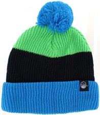 Neff Youth Striped Snappy Beanie, Slime/Black/Cyan