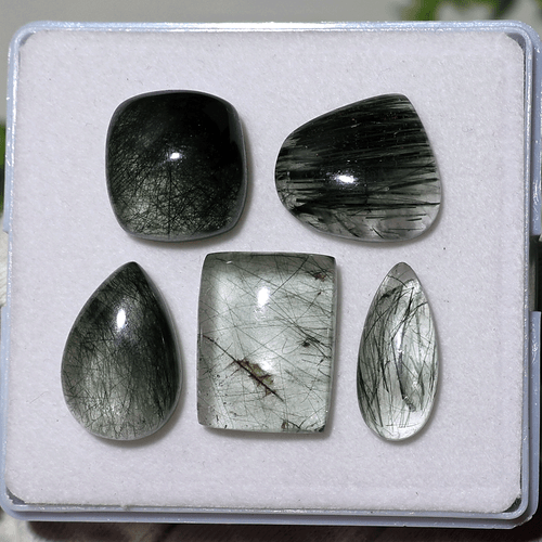 Forest Needles~ 5 PC Natural Green Rutile Quartz 17mm-20mm Cabochon Gemstone Lot - Picture 10 of 13