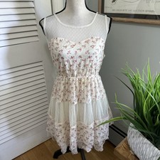 Ultra Pink Dress Womens XL Cream Floral Lace Mesh Dainty Romantic Fairy Twee