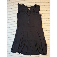 Loft Beach Womens Black Ruffle Sleeve Henley Tiered Mini Dress Size S