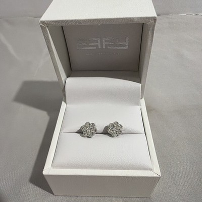 Effy Sterling Silver Natural Diamond Bouquet Flower Stud Earrings NIB