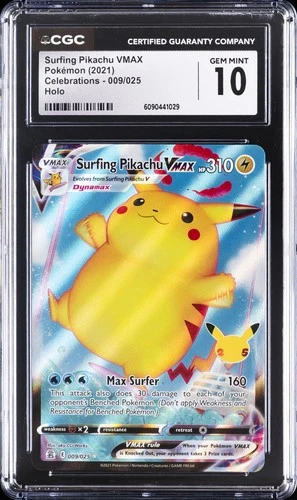 2021 POKEMON CELEBRATIONS HOLO #009/025 SURFING PIKACHU VMAX CGC 10 GEM MINT