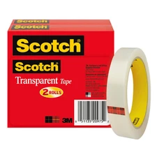 Scotch Transparent Tape, 3" Core, 3/4"x2592" , 2/PK