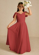 Azazie Chiffon Flower Girl Dress Terracotta Red 14 Junior Chelle A-Line Pleated