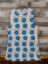 BQDCQB Women's Linen Blend Sleeveless Shift Dress W/ Blue Flowers, Sz Large NWT