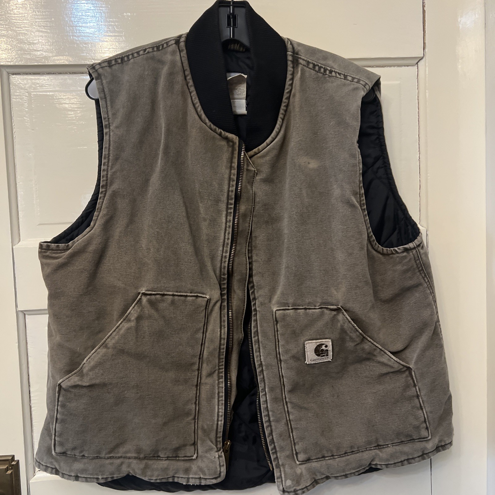 Carhartt Vest Mens XL Gray Duck Canvas Quilted Insulated Zip Up farming