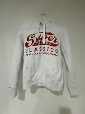 Vintage Superdry Women  s White Hoodie Sweatshirt size 4
