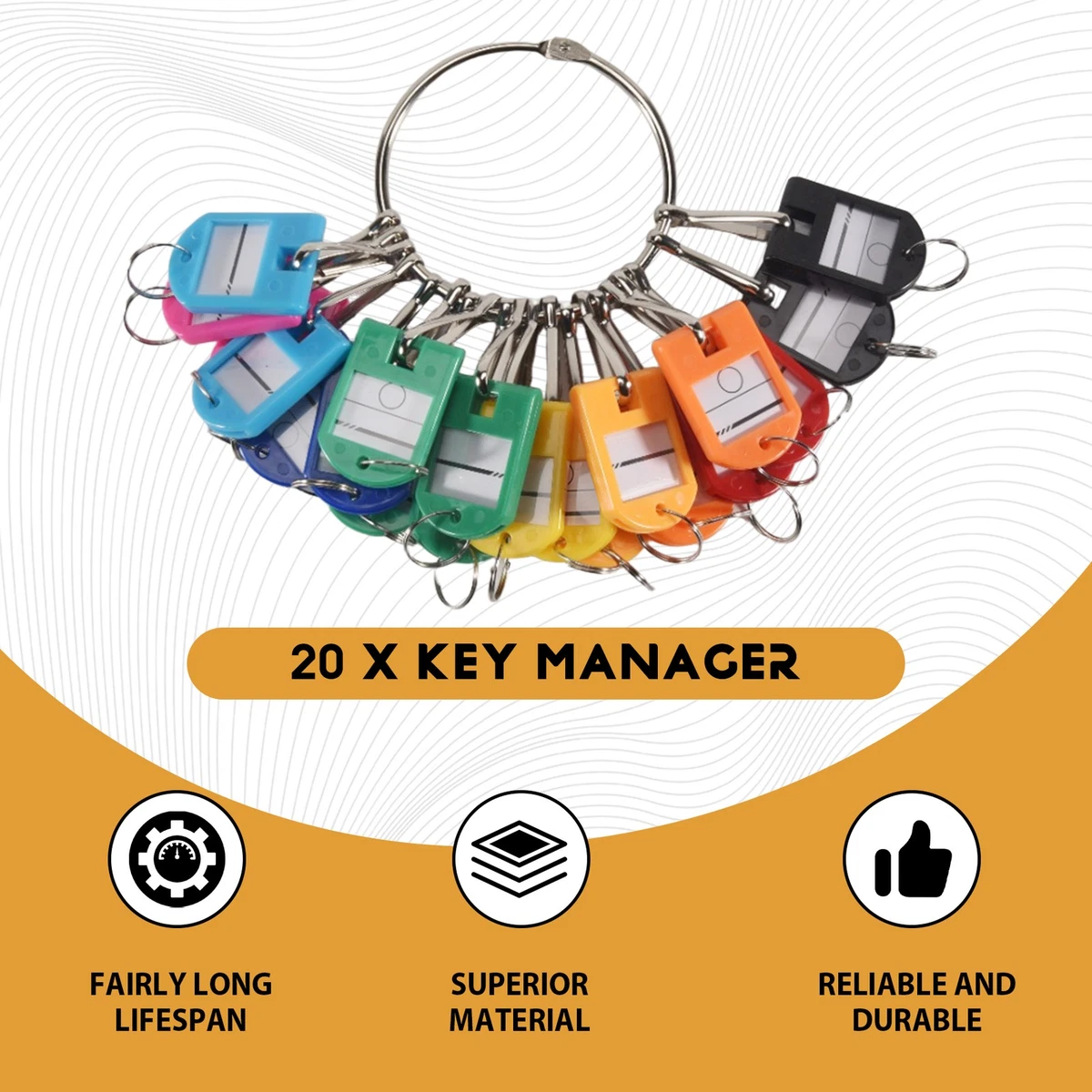 Portable Metal Key Organizer with 20 Spring Hooks & Key Tags with and7651