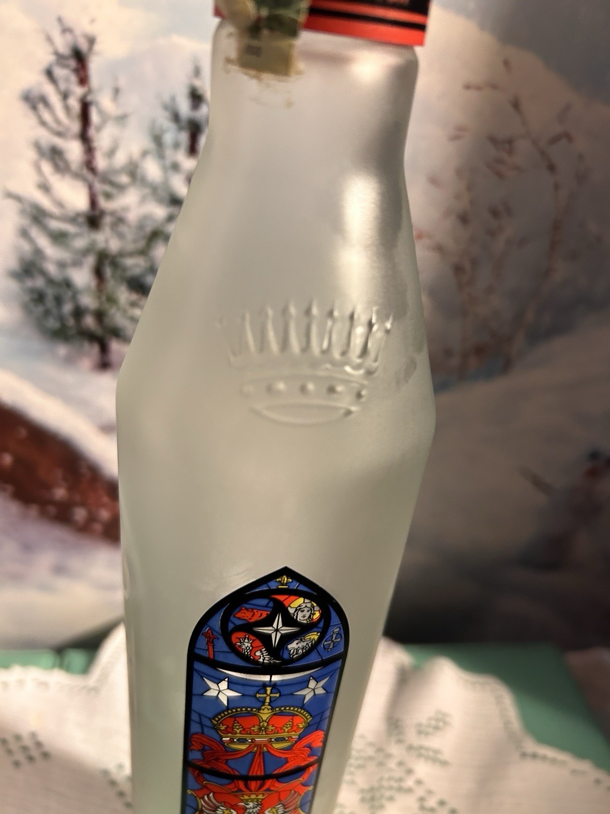 Window Forst VTG ‘94 of Krolewska Vodka FROSTED EMPTY Bottle “STAIN GLASS WINDOW ...