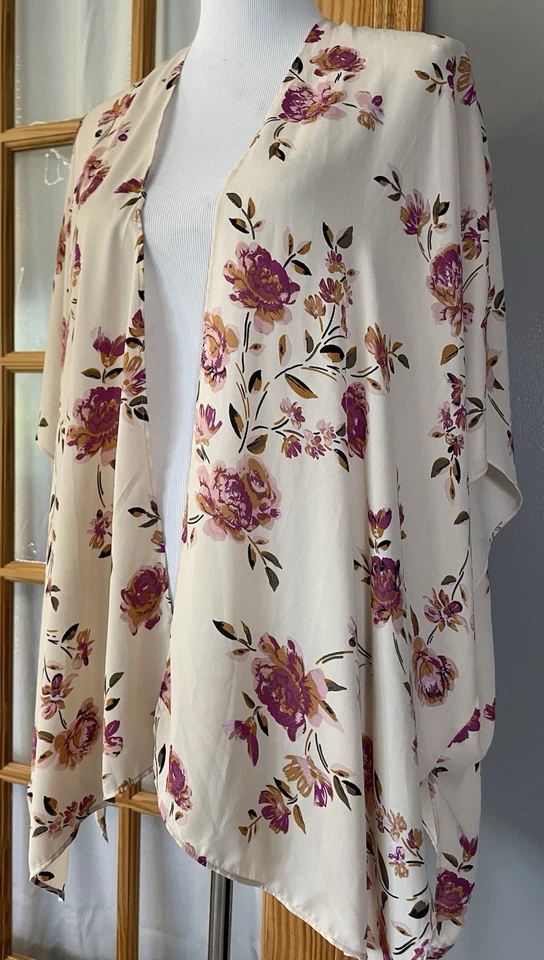 Maurices Floral Chifón Natación Cubrimiento Mujer OS Frente Abierto Cuadrado Rosa Playa Boho Foto 2 de 4