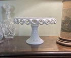 Vintage Milk Glass Cake Stand Rum Well McKee Plymouth Lace Edge Dessert Plate