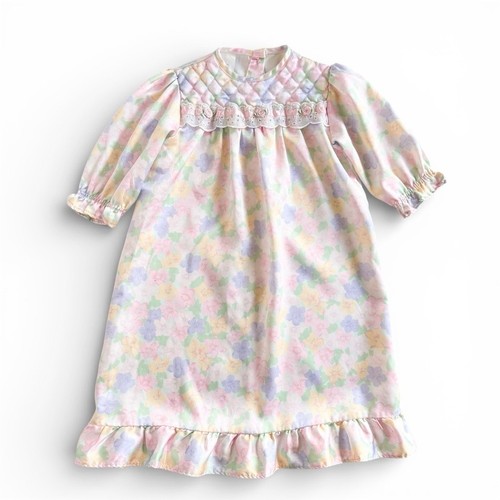 Vintage 80s Her Majesty Baby Girls 24 Mos Pastel Floral Lace Nightgown Pastel