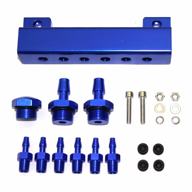 BILLET VACUUM MANIFOLD PRESSURE BLOCK w/ (6) 1/8 NPT PORTS+FITTINGS