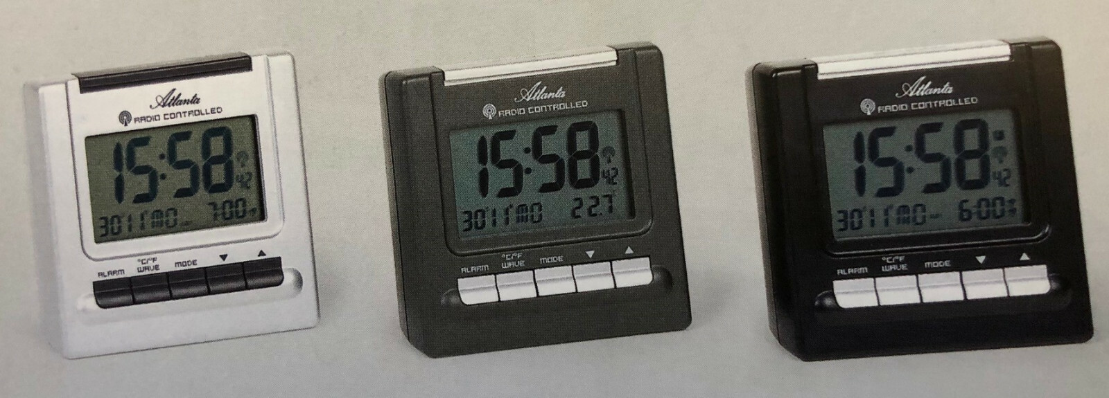 Réveil digital thermomètre Atlanta 1465 avec grand écran LCD rétroéclairé