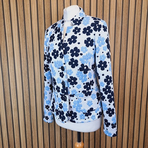 Frank Walder Sakko blau geblümt UK 12 Stretch tailliert Langarm Blazer - Neu - Bild 5 von 12