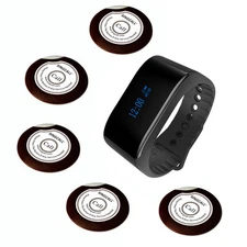 SINGCALL Wireless Calling System of 5 Single Button Bells, 1 Waterpoof Watch