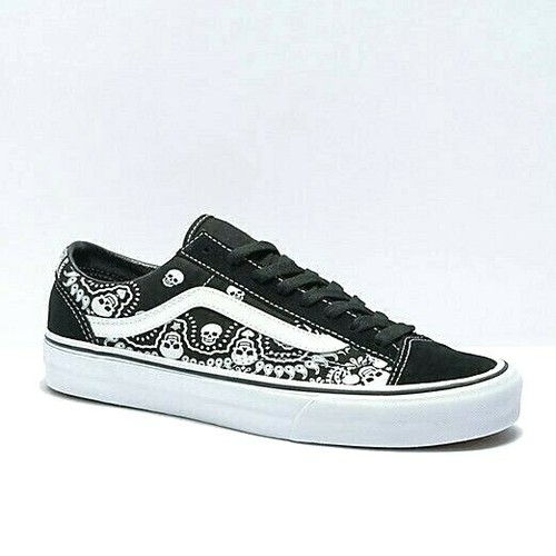 vans old skool skulls black & white skate shoes