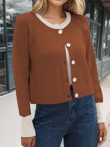 Contrast Button Up Long Sleeve Cardigan - Bild 22 von 28