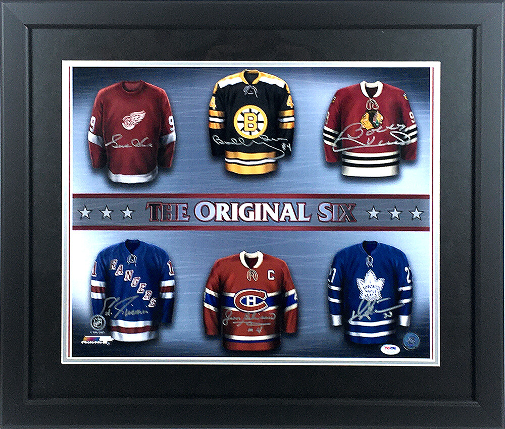 Gordie Howe Autographed Signed , Bobby Orr & 4 More The Original Six 16x20 Photo Framed PSA 
