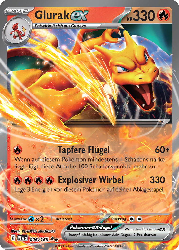 Pok mon Karte Glurak EX 006 165 MEW 151 Full Art Double Rare pok-mon-karte-glurak-ex-006-165-mew-151-full-art-double-rare