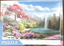 Tektalk HTF CMP 1000 pc Puzzle Waterfall Bagota Flowers Cliffs Walkway